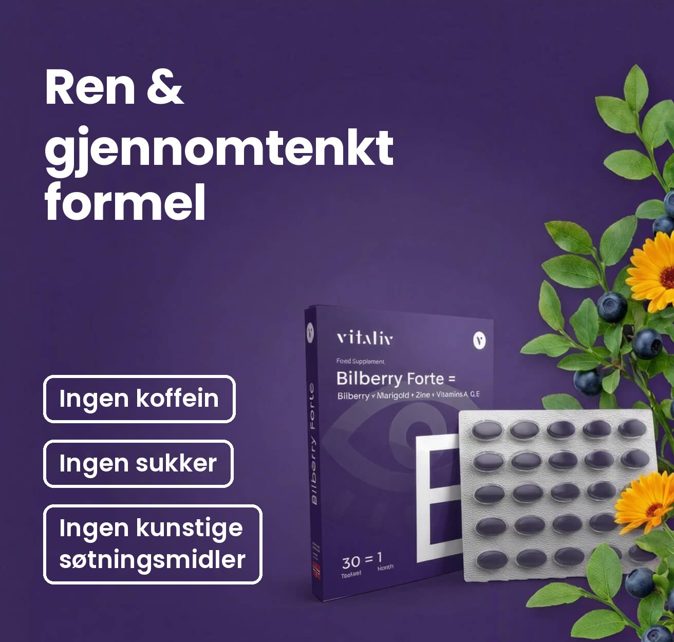 Bilberry Forte – eske med blisterbrett