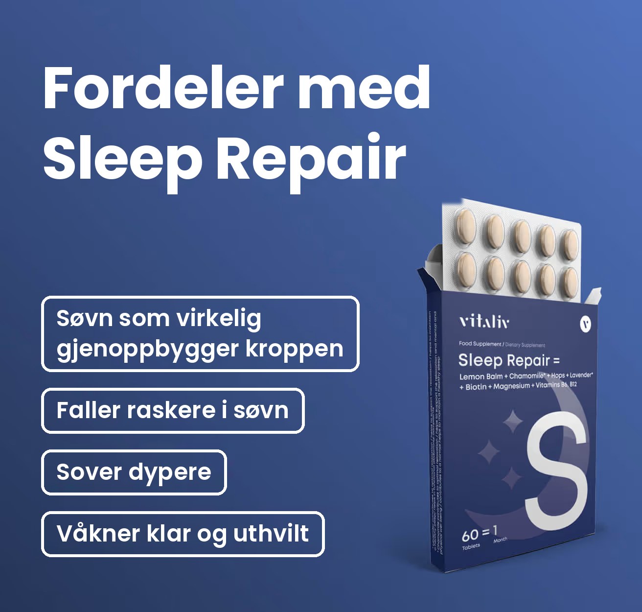 Fordeler med Sleep Repair: søvn som virkelig gjenoppbygger kroppen, faller raskere i søvn, sover dypere, våkner klar og uthvilt
